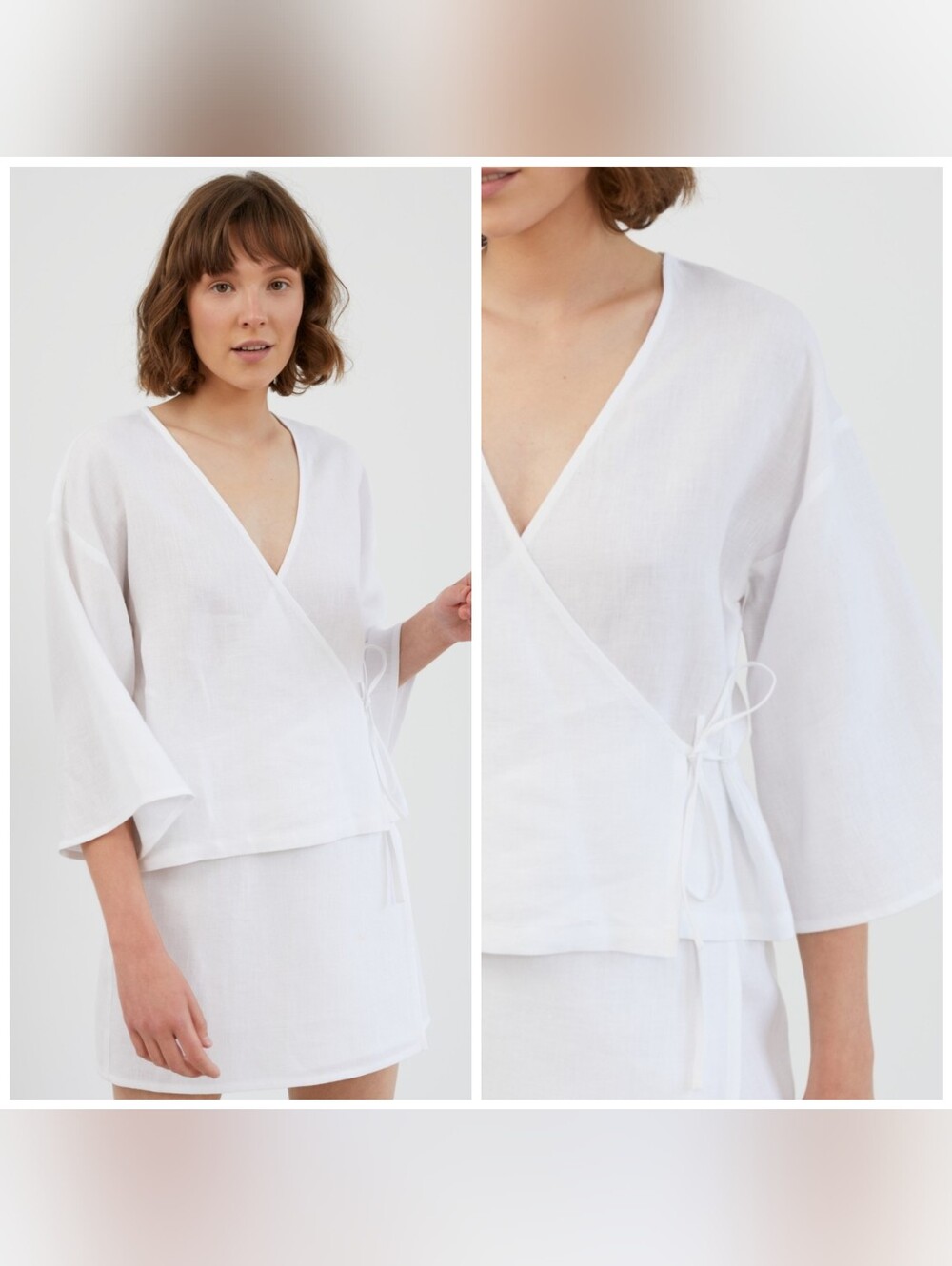 Love And Confuse SOFIA Linen Kimono Wrap Top, Medium, White